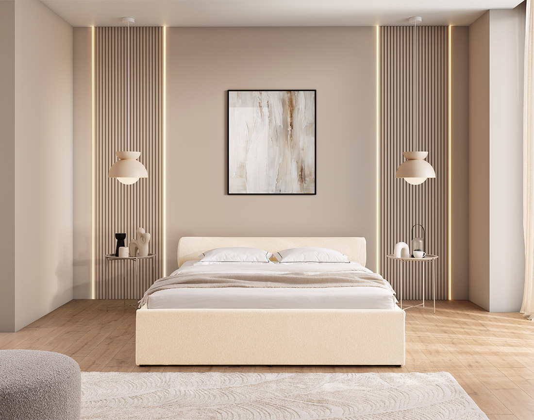 Lit coffre 180x200 cm en tissu texturé sommier inclus Billy