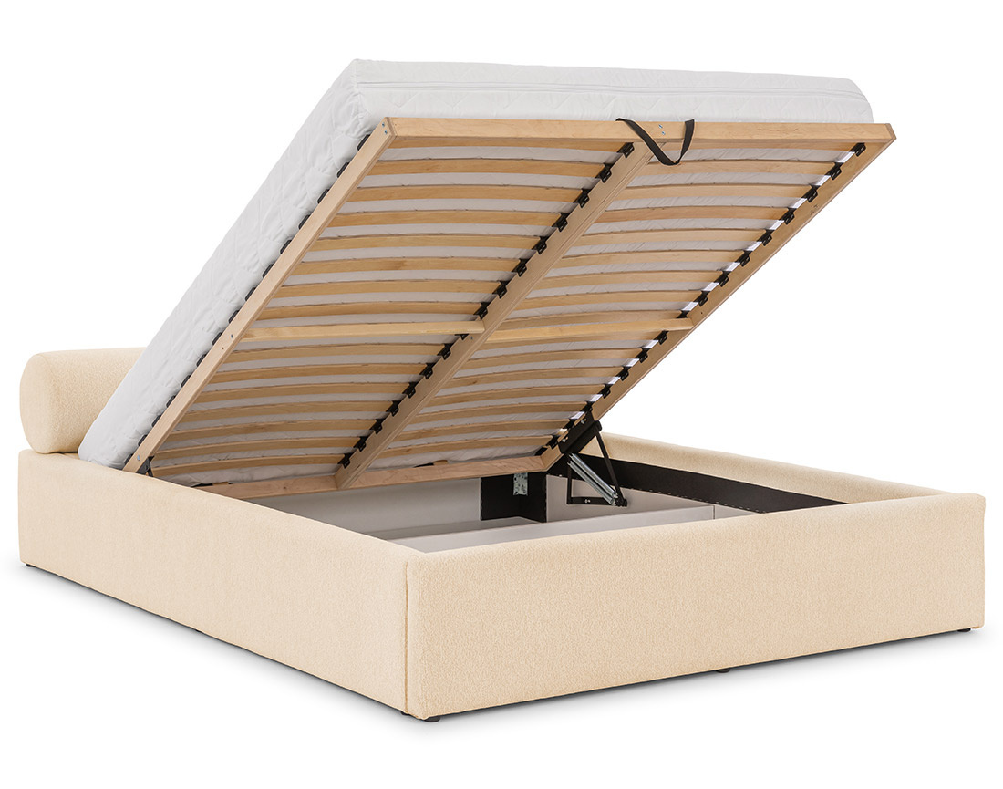 Lit coffre 180x200 cm en tissu texturé sommier inclus Billy