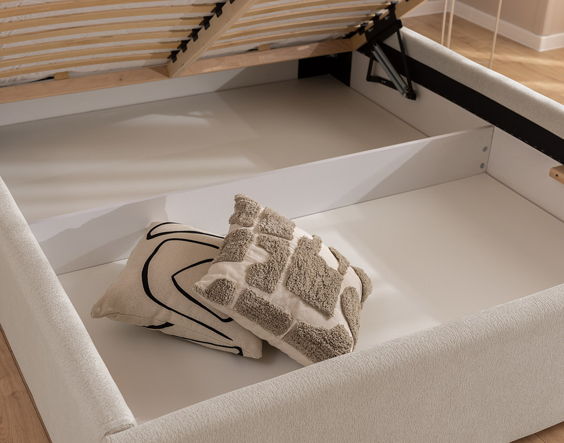 Lit coffre 180x200 cm en tissu texturé sommier inclus Billy