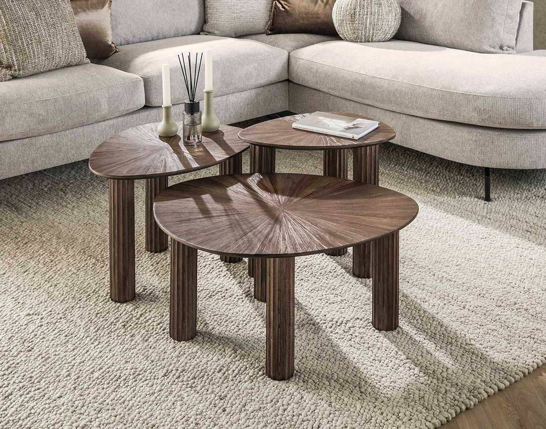 Lot de 3 tables basses gigognes en teck massif 76, 61 et 51 cm Tania