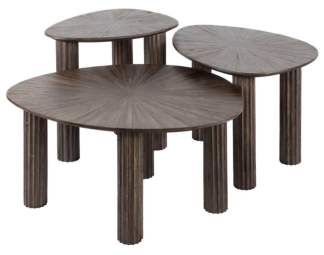 Lot de 3 tables basses gigognes en teck massif 76, 61 et 51 cm Tania