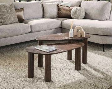 Lot de 2 tables basses gigognes en teck massif 84 cm Tania