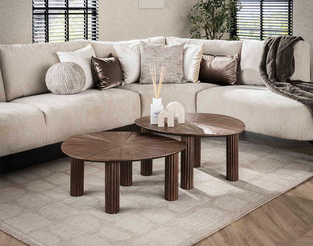 Lot de 2 tables basses gigognes en teck massif 75 cm Tania