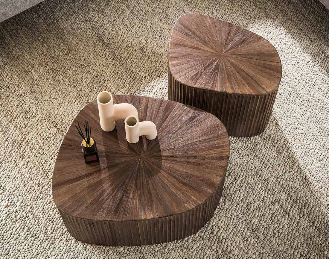 Lot de 2 tables basses gigognes en teck massif 73 et 53 cm Tania