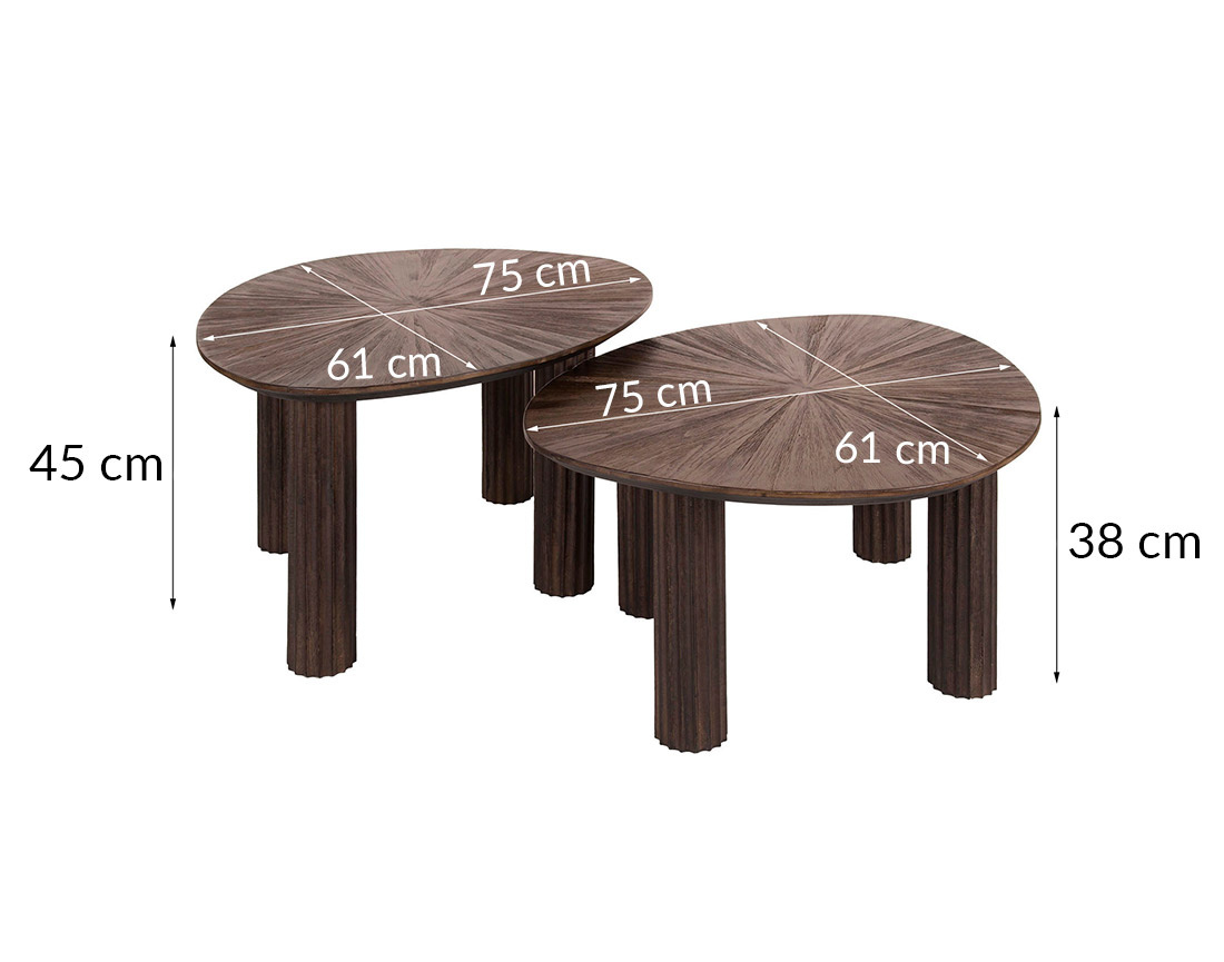 Lot de 2 tables basses gigognes en teck massif 75 cm Tania