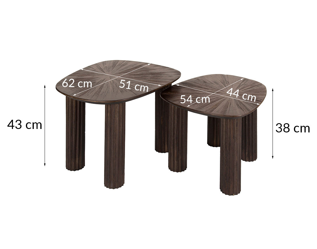 Lot de 2 tables basses gigognes en teck massif 62 et 54 cm Tania