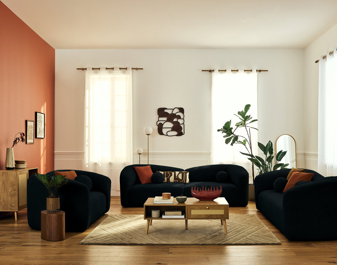 Canapé droit 4 places en velours texturé Charles