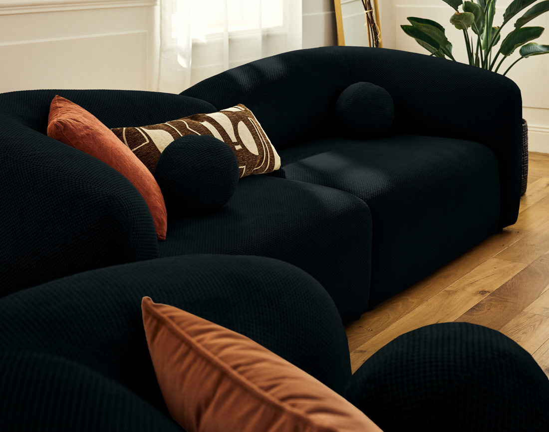 Canapé droit 4 places en velours texturé Charles