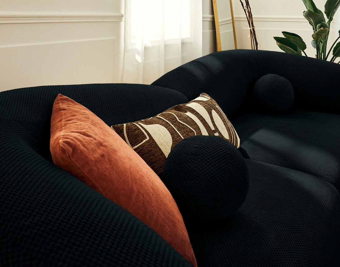 Canapé droit 4 places en velours texturé Charles