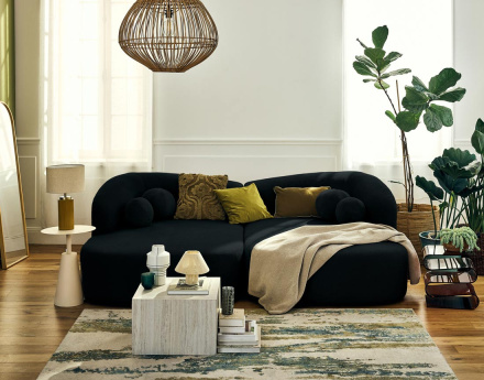 Canapé droit 4 places avec double méridienne en velours texturé Charles