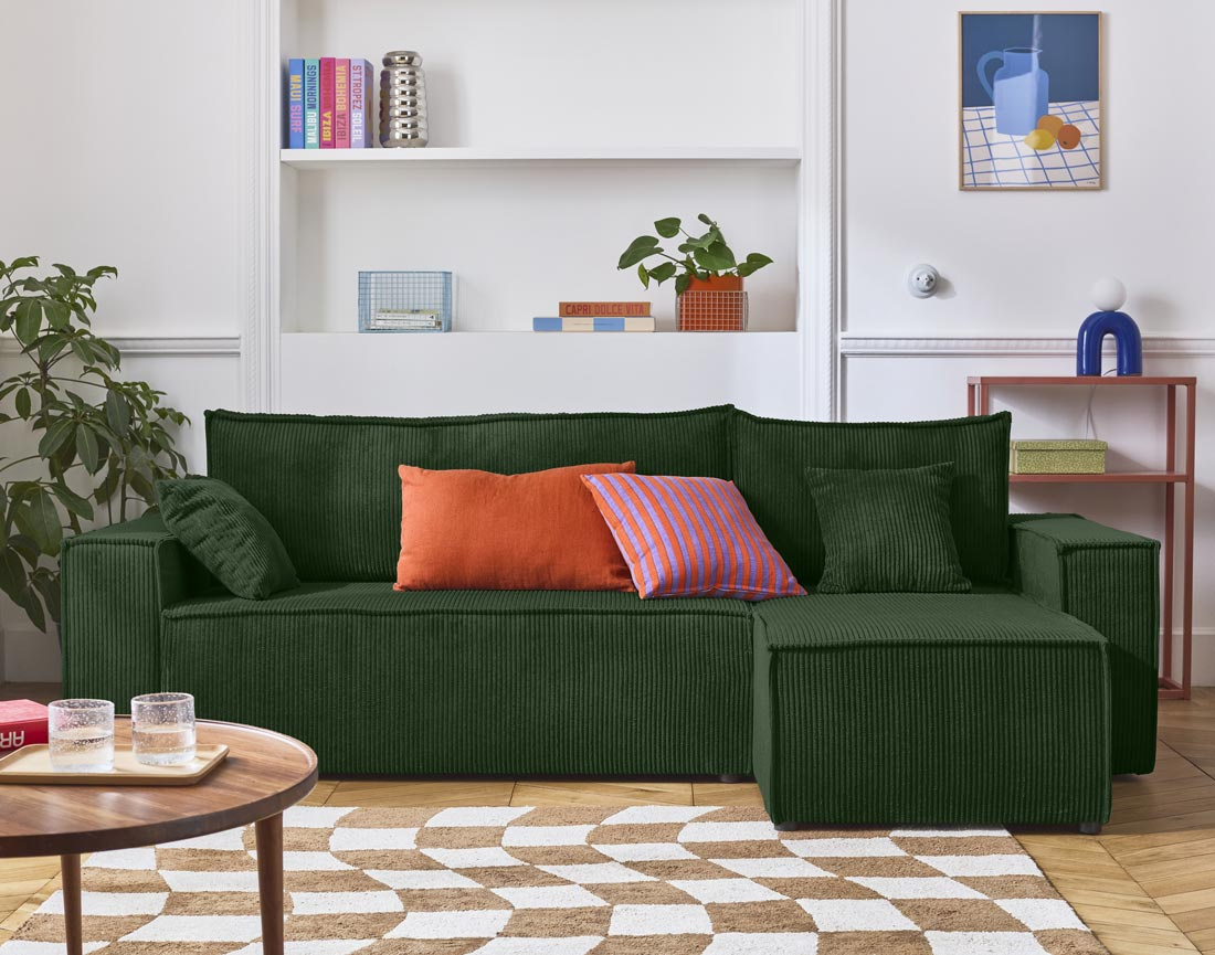 Canapé d'angle réversible 4 places - convertible avec coffre - en velours côtelé - Cezanne