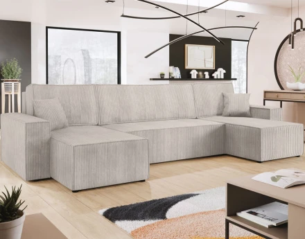 Canapé panoramique en U 7 places convertible avec coffre en velours côtelé Cezanne