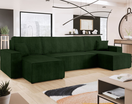 Canapé panoramique en U 7 places convertible avec coffre en velours côtelé Cezanne