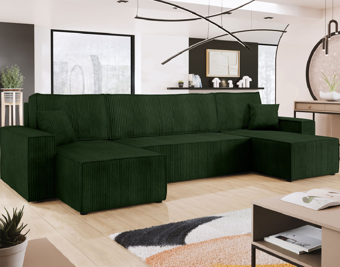 Canapé panoramique en U 7 places convertible avec coffre en velours côtelé Cezanne