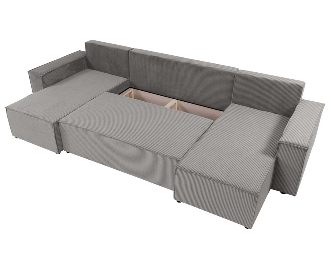 Canapé panoramique en U 7 places convertible avec coffre en velours côtelé Cezanne