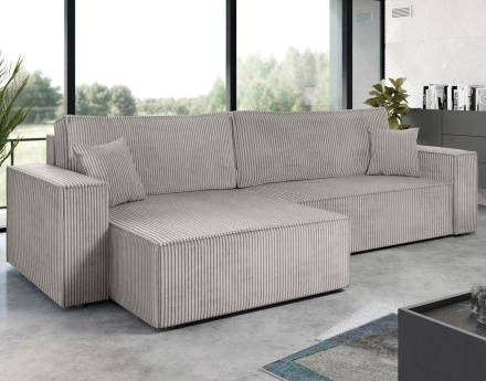 Canapé d'angle réversible 5 places convertible avec coffre en velours côtelé Cezanne