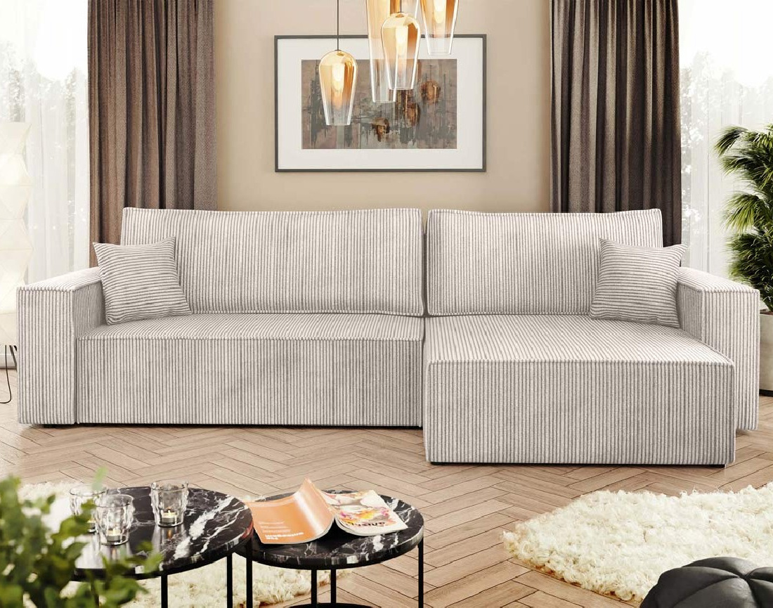 Canapé d'angle réversible 5 places convertible avec coffre en velours côtelé Cezanne