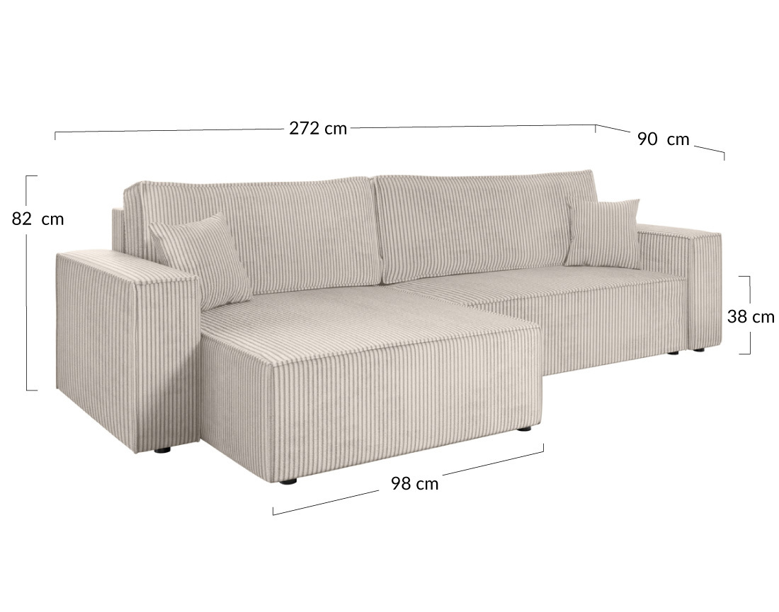 Canapé d'angle réversible 5 places convertible avec coffre en velours côtelé Cezanne