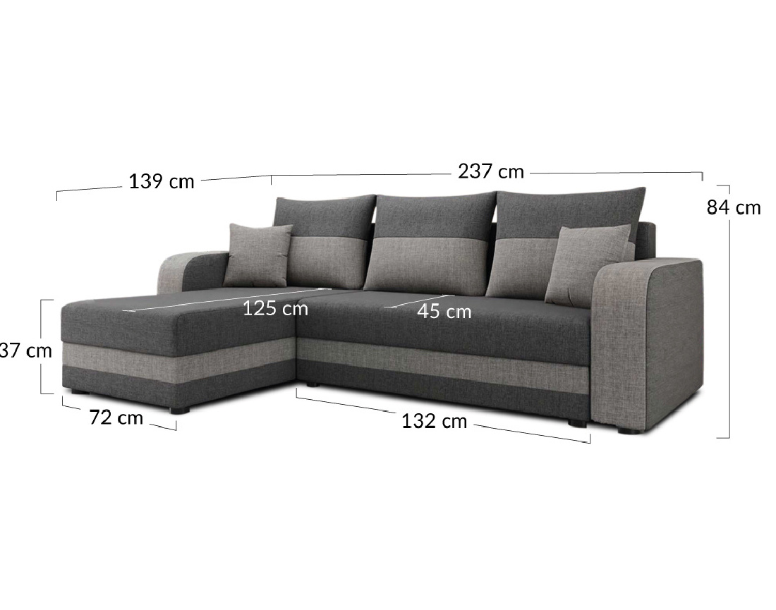 Canapé d'angle réversible 4 places convertible avec coffre en tissu bicolore Harvey