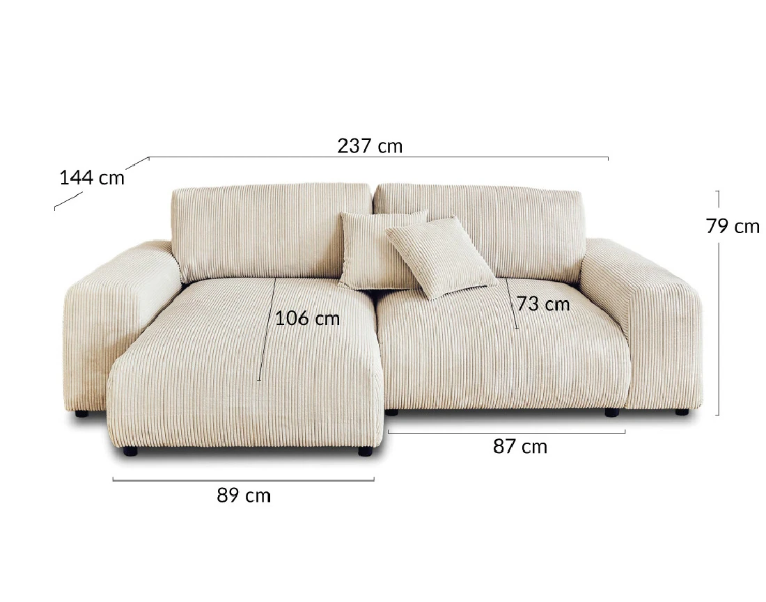 Canapé d'angle réversible 4 places en velours côtelé Garance