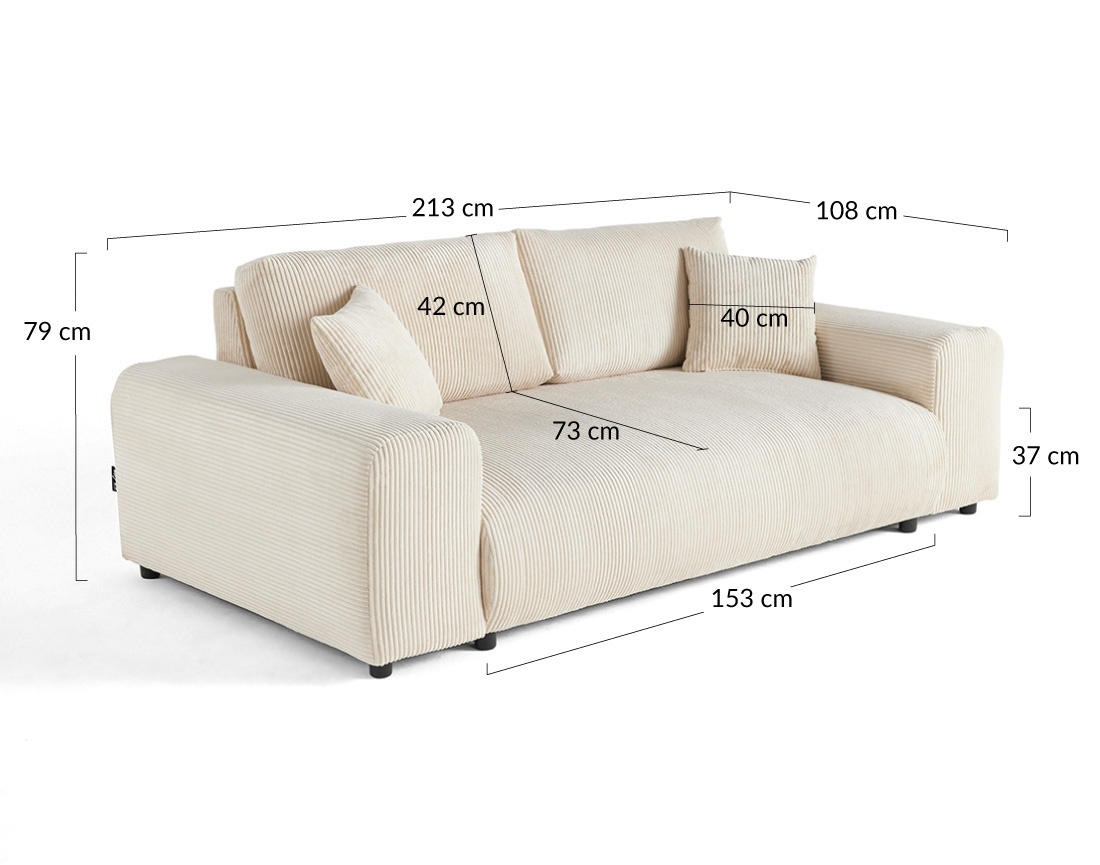 Canapé droit 3 places en velours côtelé Garance