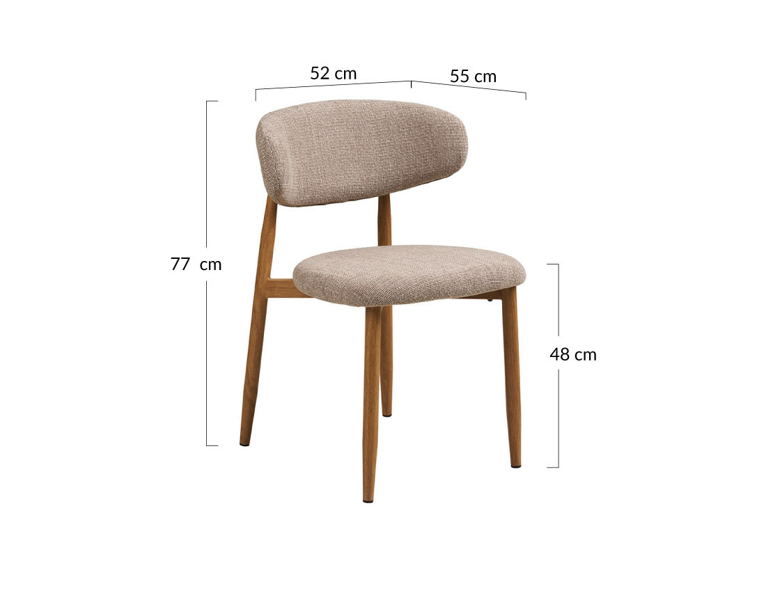 Lot de 2 chaises en tissu texturé pieds en acier effet bois Eddie