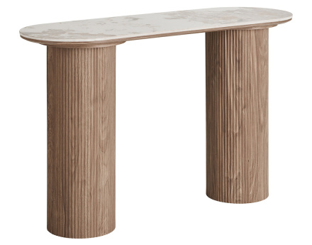 Console plateau effet marbre et pieds effets bois 78 cm Lysa