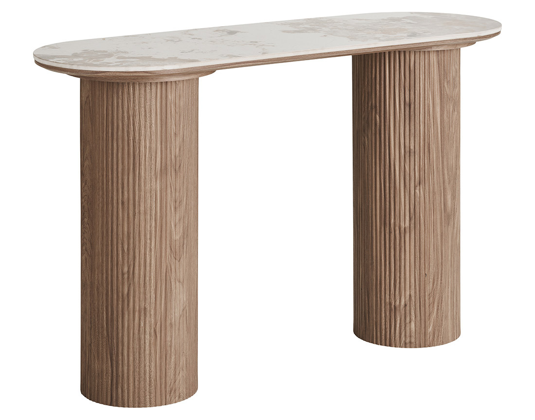 Console plateau effet marbre et pieds effets bois 78 cm Lysa