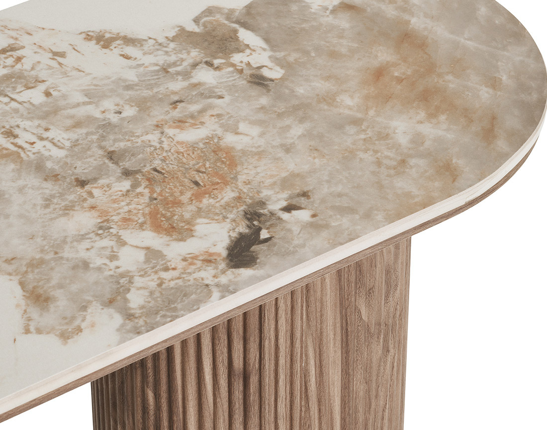 Console plateau effet marbre et pieds effets bois 78 cm Lysa