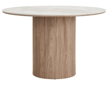 Table à manger plateau effet marbre et pieds effets bois 4 personnes Lysa