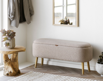 Pouf avec rangements en FSC® 100% en tissu bouclette Karen