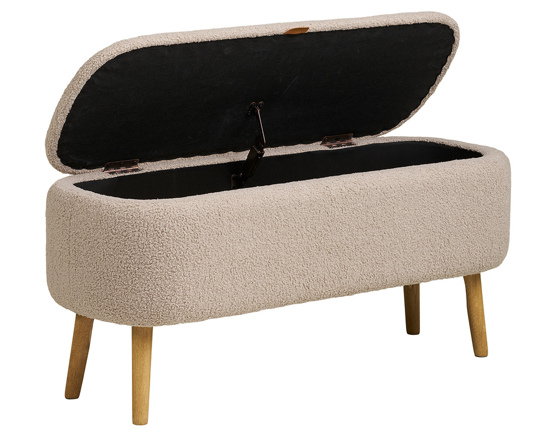 Pouf avec rangements en FSC® 100% en tissu bouclette Karen