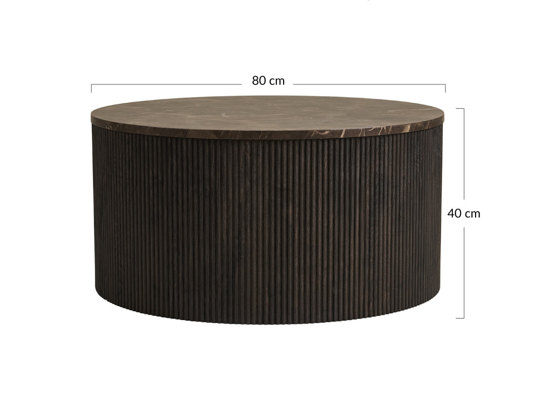 Table basse plateau effet marbre et pieds en tasseaux de bois en FSC® 100% 80 cm Finn