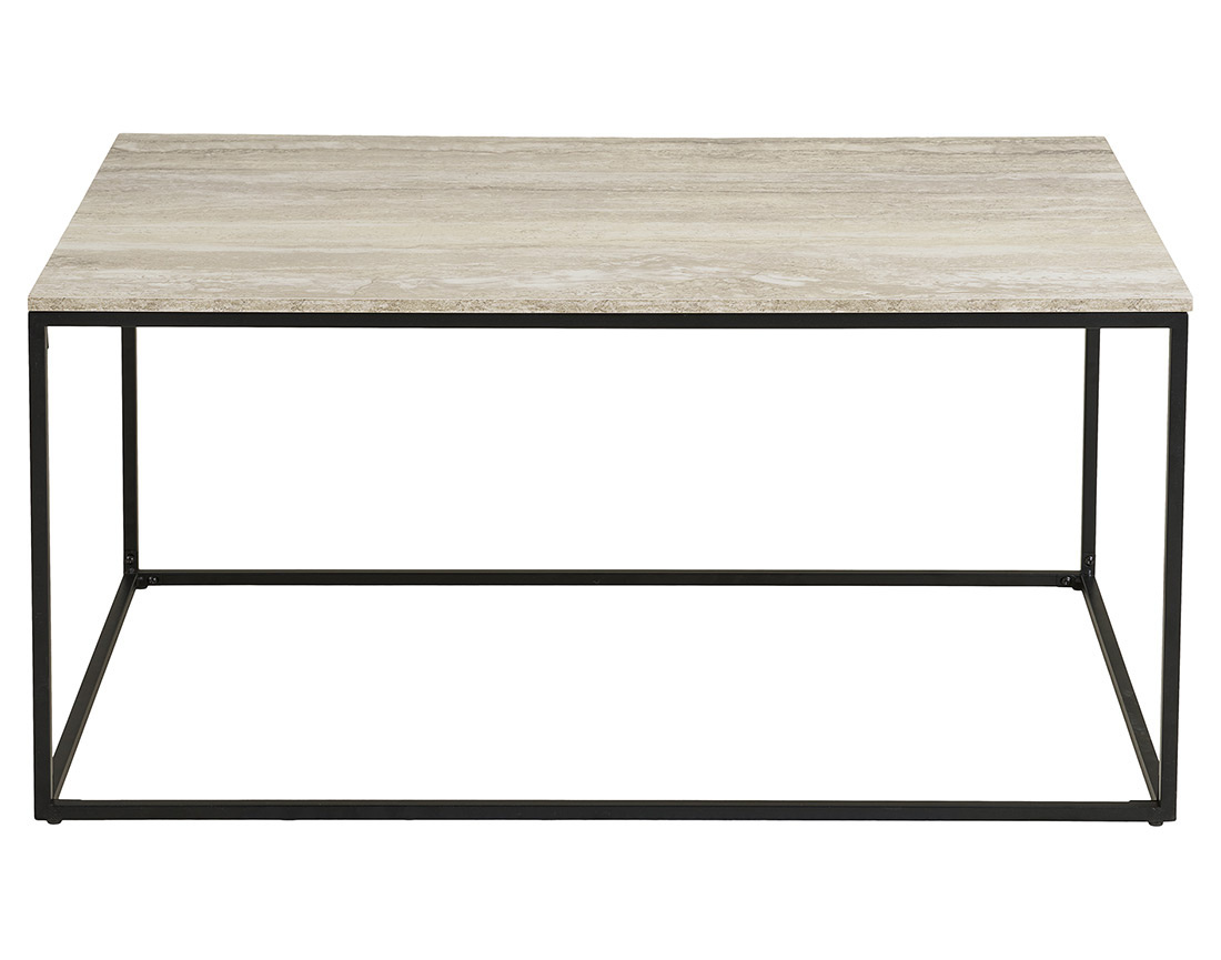 Table basse plateau effet travertin en FSC® 100% pieds en métal 90 cm Maya