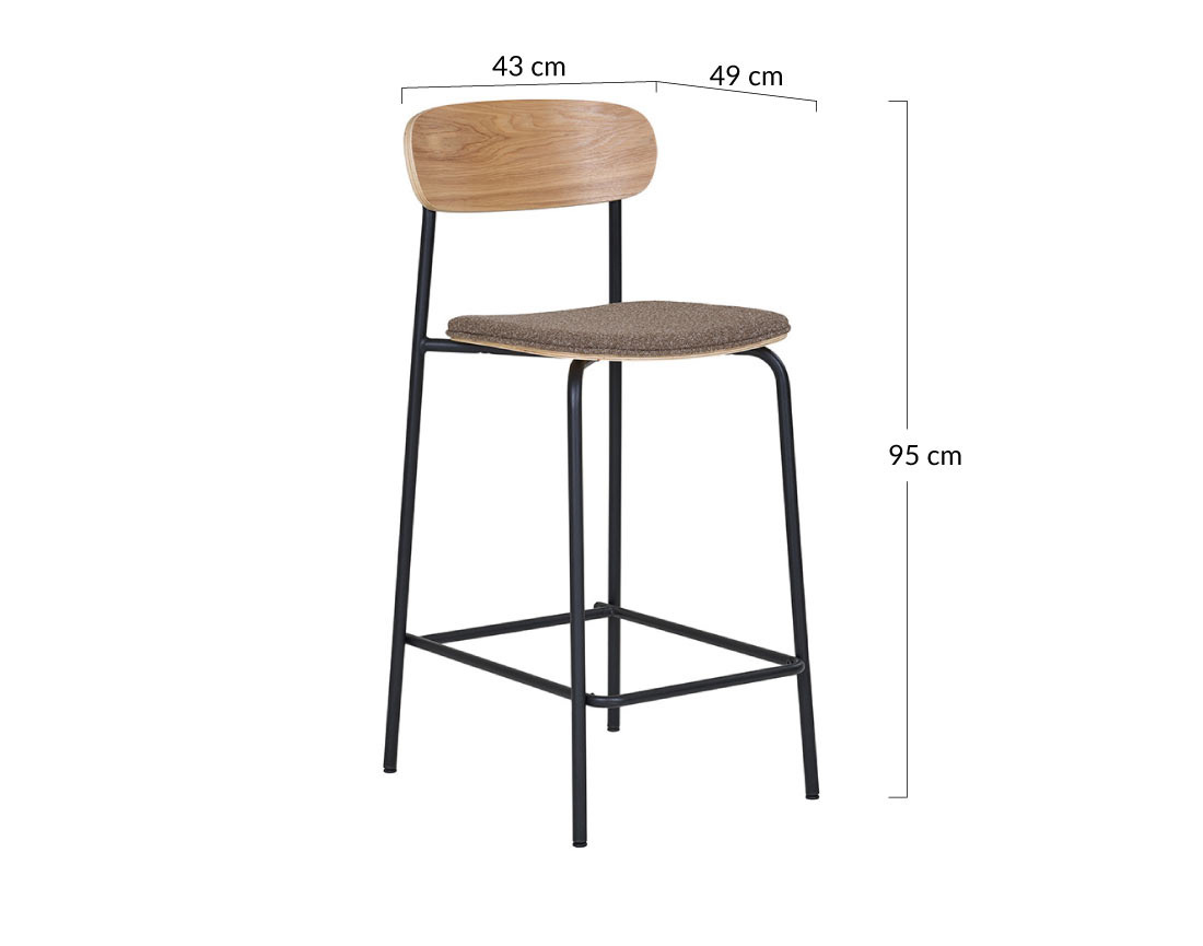 Lot de 2 tabourets en bois de frêne pieds en acier Zoe