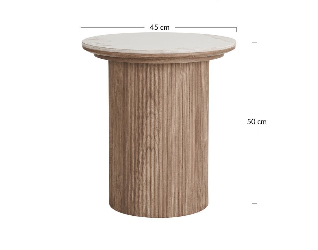 Bout de canapé plateau effet marbre et pieds effets bois 50 cm Lysa