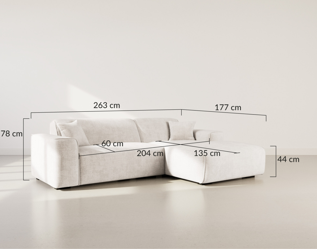 Canapé d'angle droit 4 places en velours texturé Vania