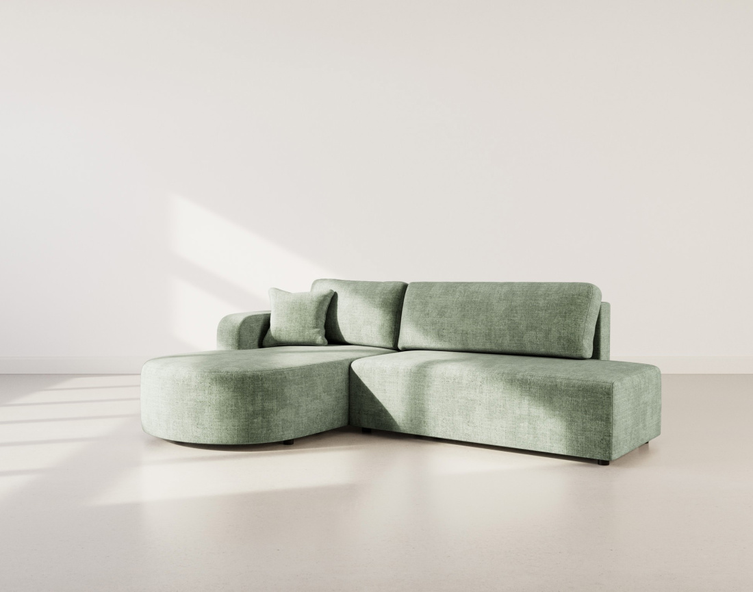 Canapé d'angle gauche 4 places convertible avec coffre sans accoudoirs en velours texturé Miro