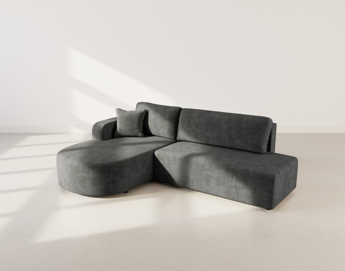 Canapé d'angle gauche 4 places convertible avec coffre sans accoudoirs en velours texturé Miro