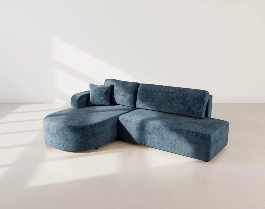 Canapé d'angle gauche 4 places convertible avec coffre sans accoudoirs en velours texturé Miro