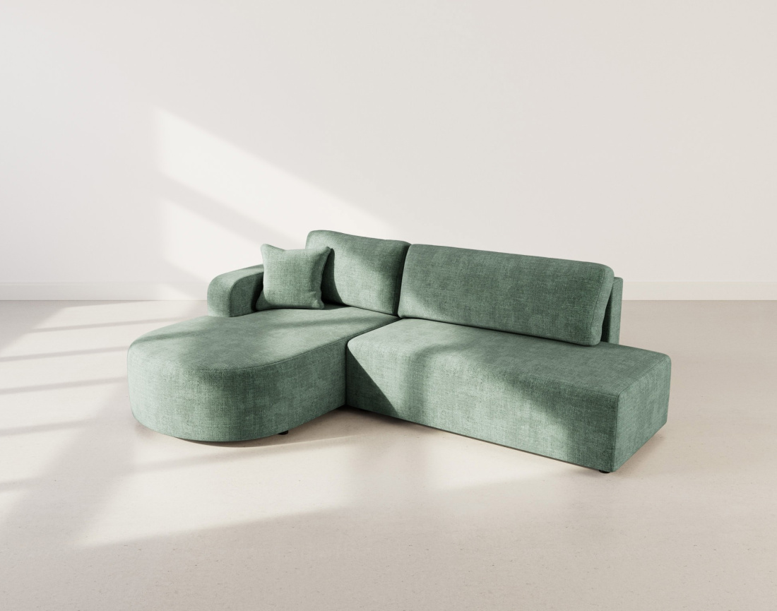 Canapé d'angle gauche 4 places convertible avec coffre sans accoudoirs en velours texturé Miro