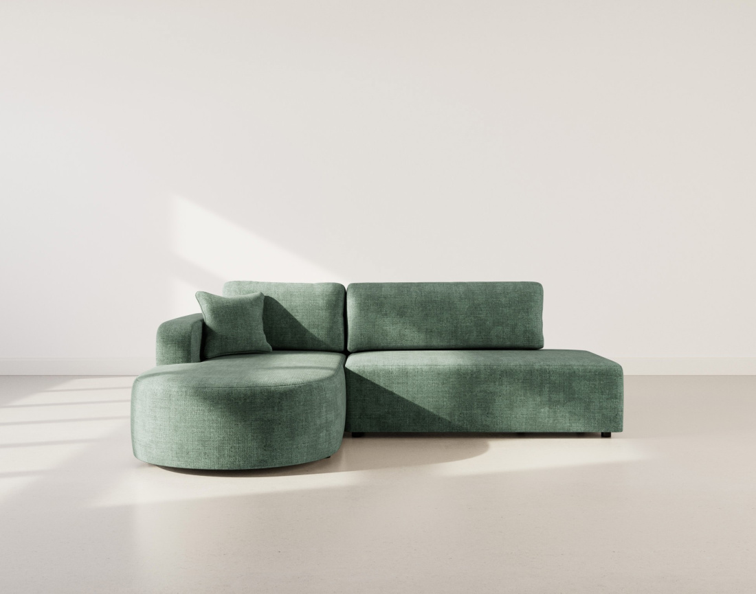 Canapé d'angle gauche 4 places convertible avec coffre sans accoudoirs en velours texturé Miro