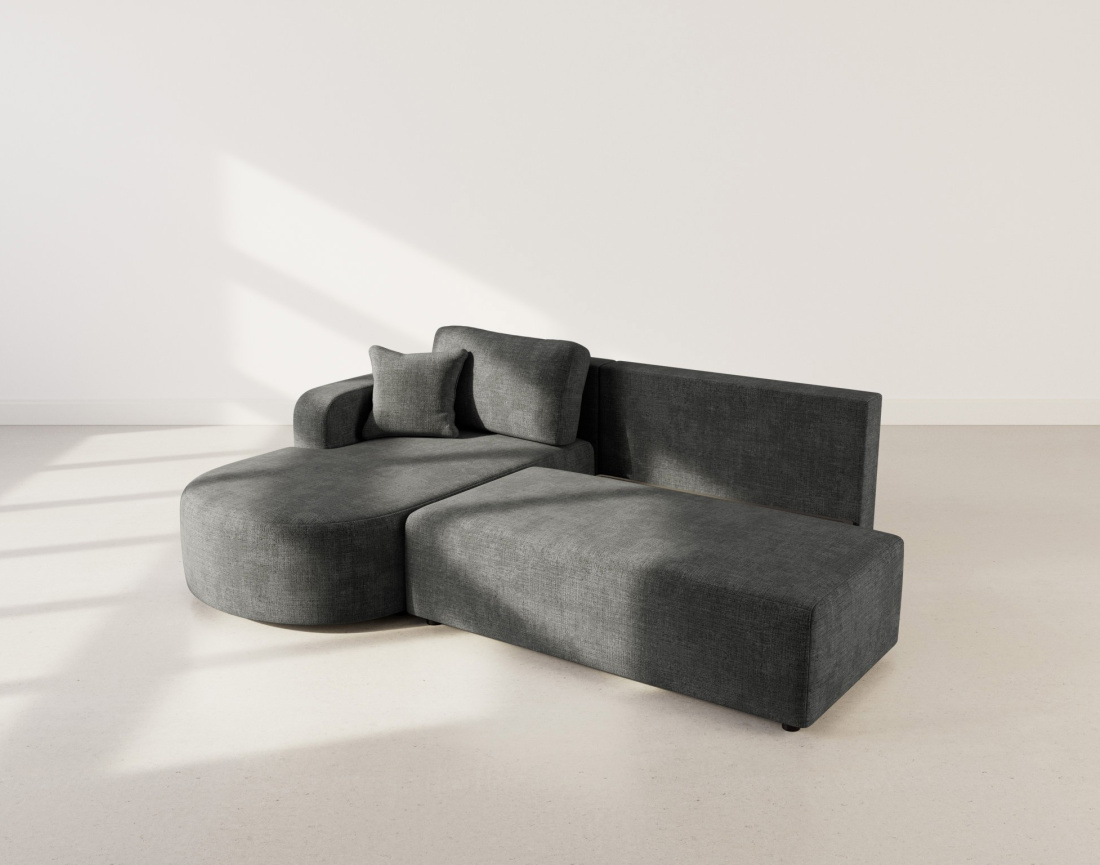 Canapé d'angle gauche 4 places convertible avec coffre sans accoudoirs en velours texturé Miro