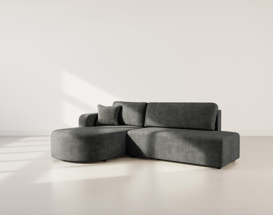 Canapé d'angle gauche 4 places convertible avec coffre sans accoudoirs en velours texturé Miro
