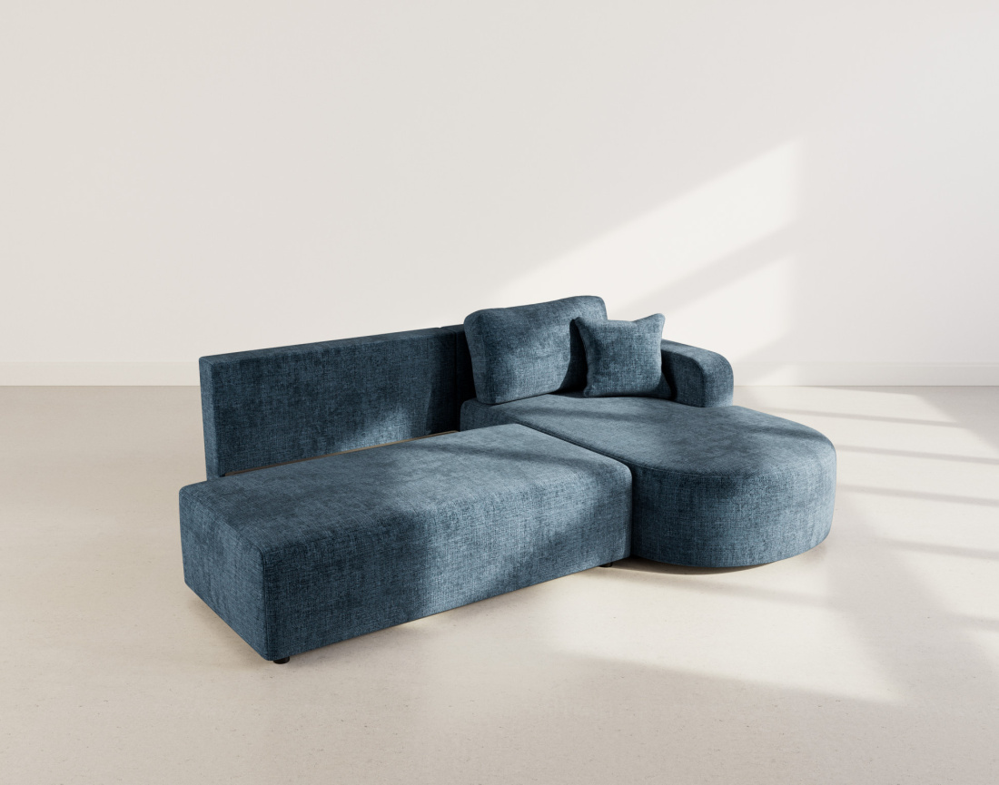 Canapé d'angle droit 4 places convertible avec coffre sans accoudoirs en velours texturé Miro