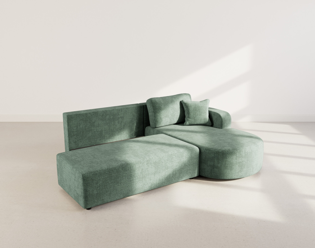 Canapé d'angle droit 4 places convertible avec coffre sans accoudoirs en velours texturé Miro