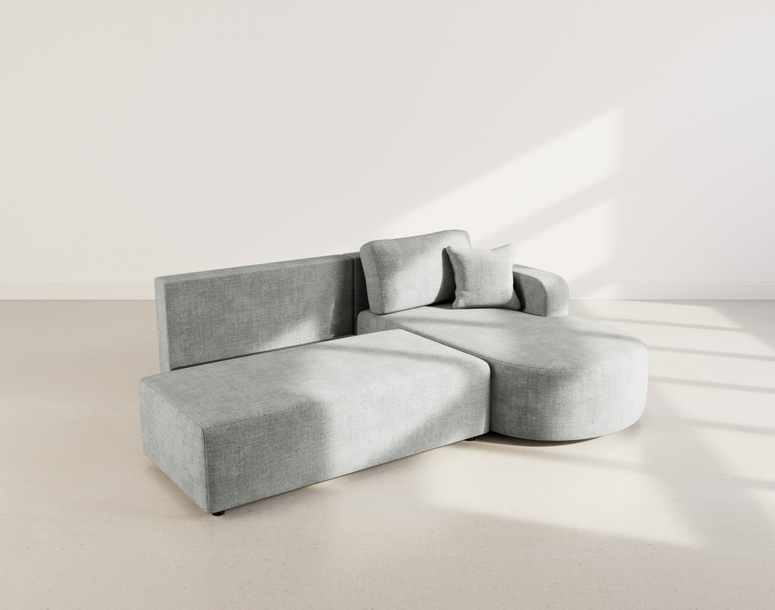 Canapé d'angle droit 4 places convertible avec coffre sans accoudoirs en velours texturé Miro