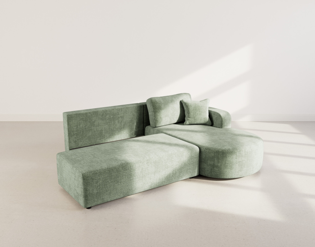 Canapé d'angle droit 4 places convertible avec coffre sans accoudoirs en velours texturé Miro