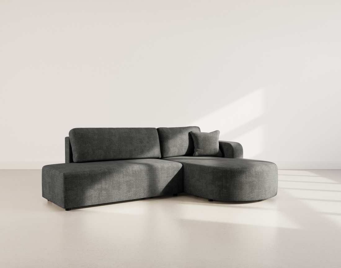 Canapé d'angle droit 4 places convertible avec coffre sans accoudoirs en velours texturé Miro