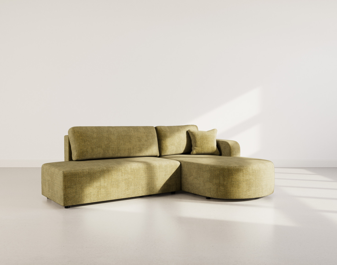 Canapé d'angle droit 4 places convertible avec coffre sans accoudoirs en velours texturé Miro